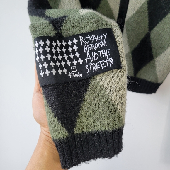 Ksubi Olive and Black Diamond Cardigan - Picture 4 of 9